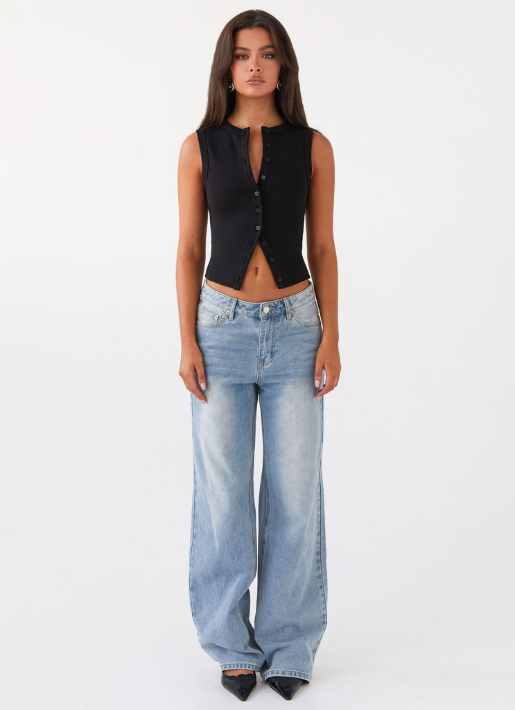 Blair Buttoned Tank Top - Black