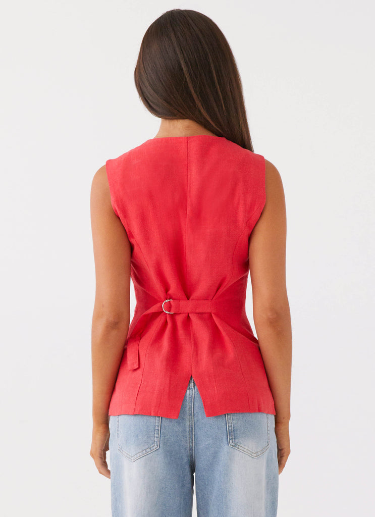 Born For Bordeaux Linen Vest - Poppy Red