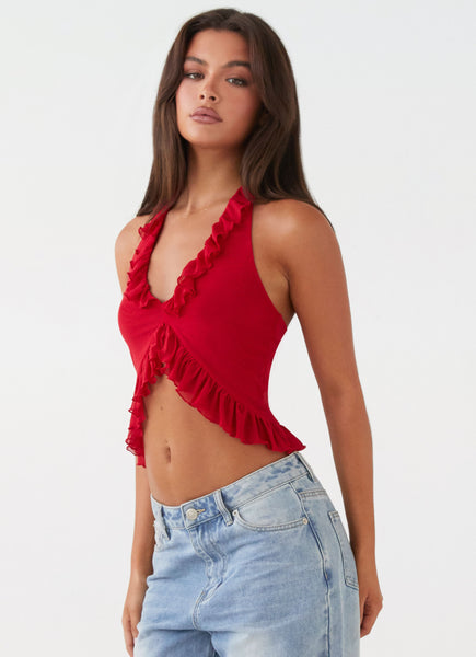 Tanya Mesh Frill Top - Red – Peppermayo US