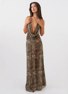 Elysia Mesh Maxi Dress - Leopard