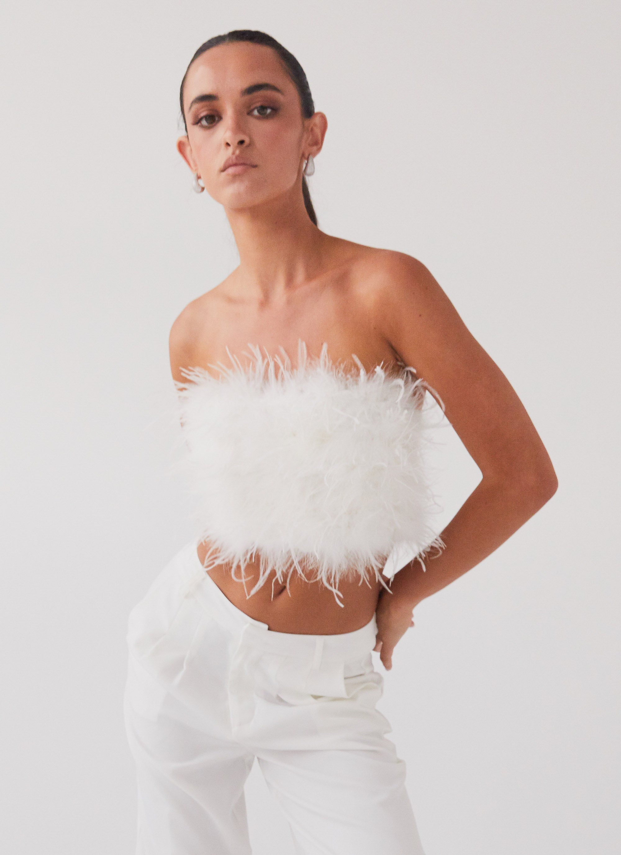 The Night Is Ours Feather Crop Top - White – Peppermayo US