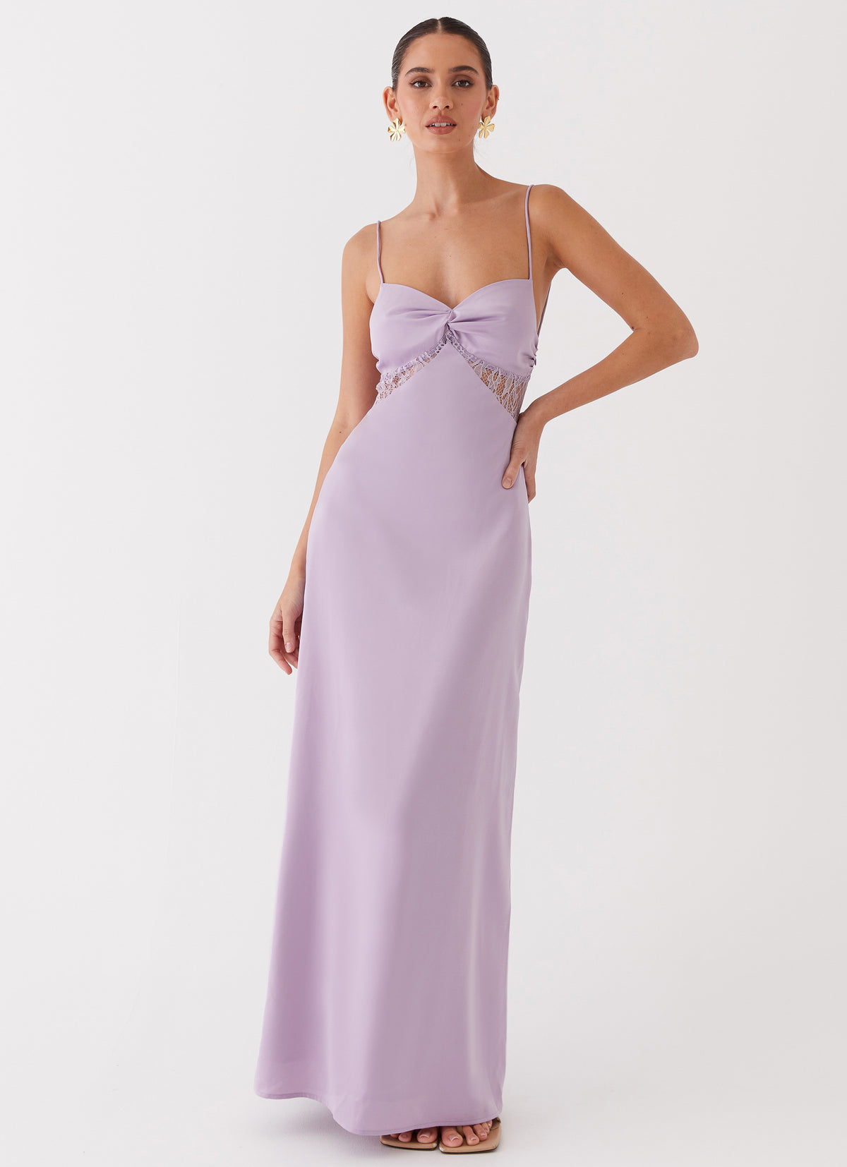 light purple satin dress Unique charming A-line simple prom P2505 PreppyDress Dream Sight Lace Satin Maxi