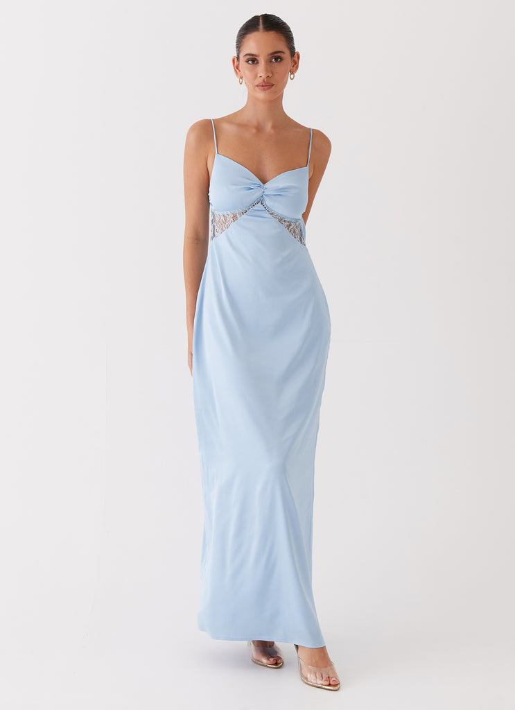 Dream Sight Lace Satin Maxi Dress - Ice Blue Peppermayo US Dream Sight Lace Satin Maxi Dress - Ice Blue Peppermayo US