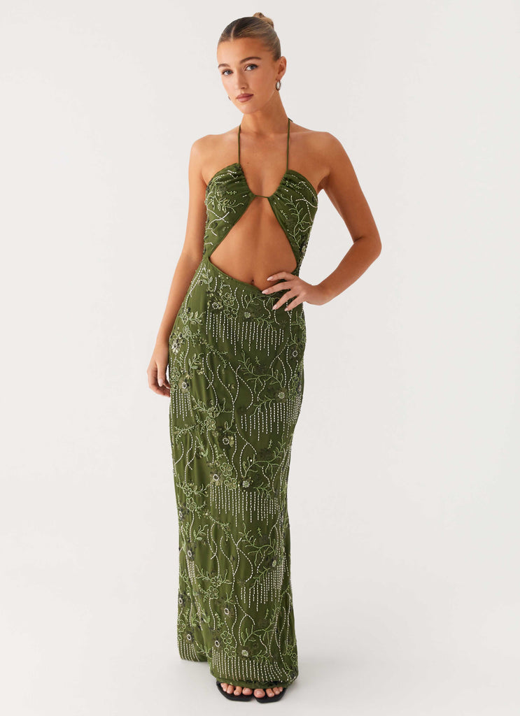 Phoenicia Beaded Maxi Dress - Khaki Phoenicia Beaded Maxi Dress - Khaki