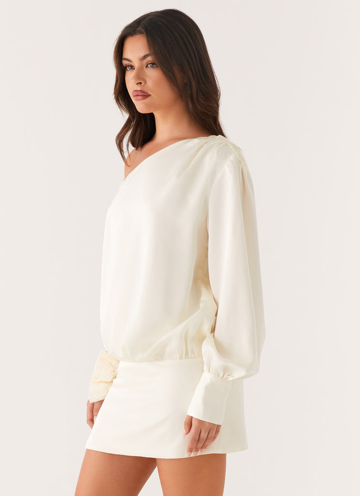 Pippie One Shoulder Mini Dress - Ivory Peppermayo US Pippie One Shoulder Mini Dress - Ivory Peppermayo US