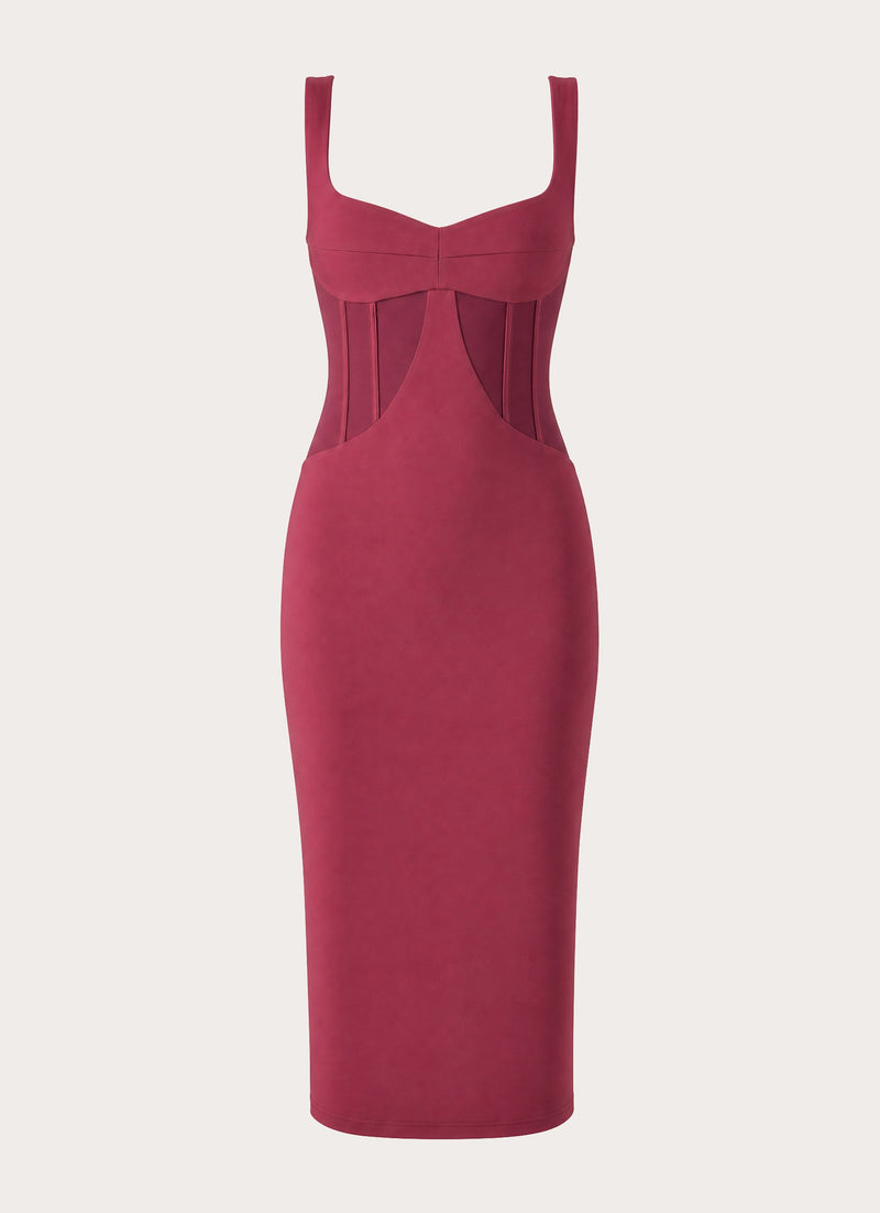 Plaise Corset Long Midi Dress - Burgundy