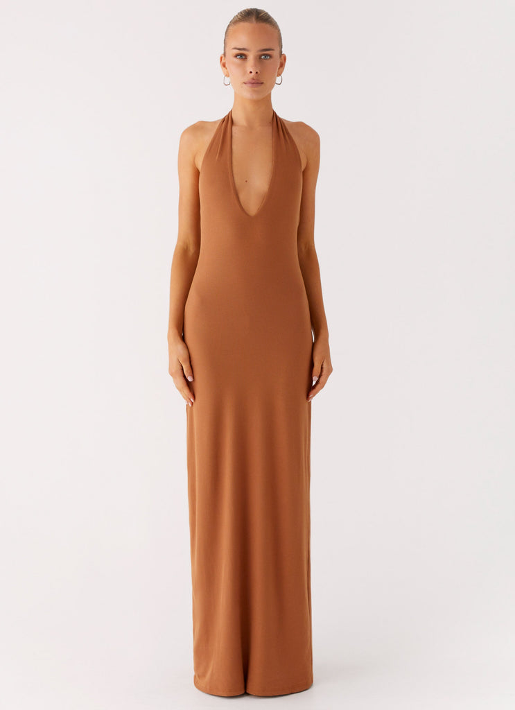 tan maxi dress Plunge For You Maxi Dress