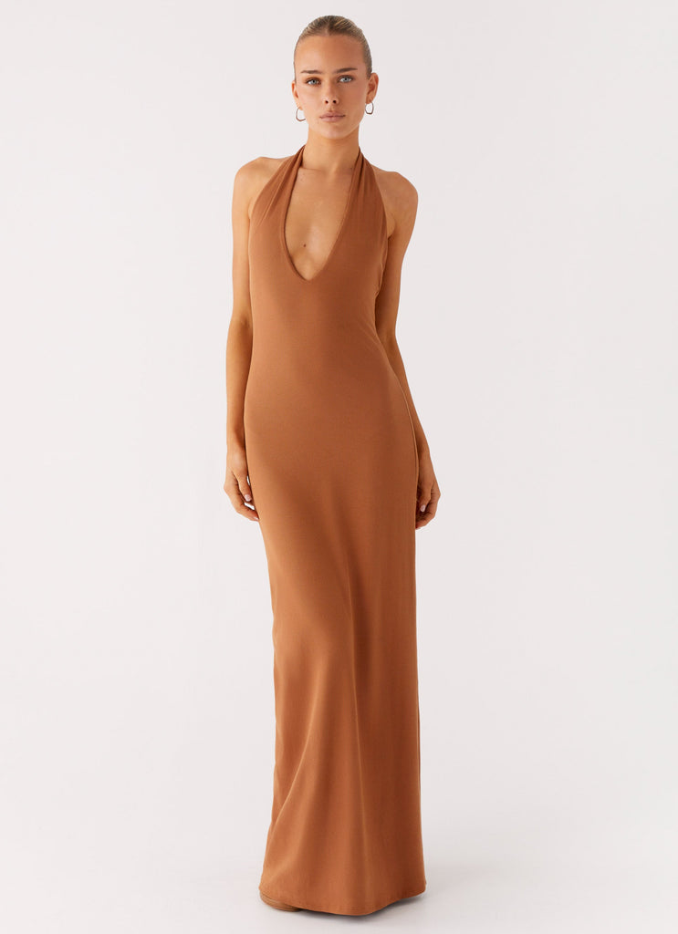 Plunge For You Maxi Dress - Tan Peppermayo US Plunge For You Maxi Dress - Tan Peppermayo US