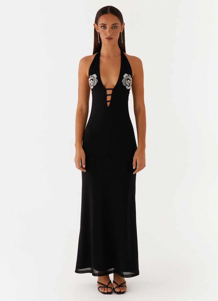 Polina Beaded Haltherneck Maxi Dress - Black