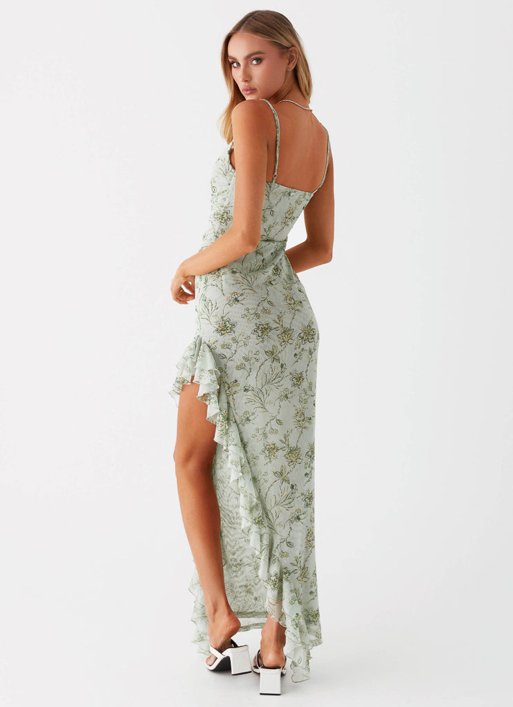 Womens Princessa Maxi Dress in the colour Sage Floral in front of a light grey background