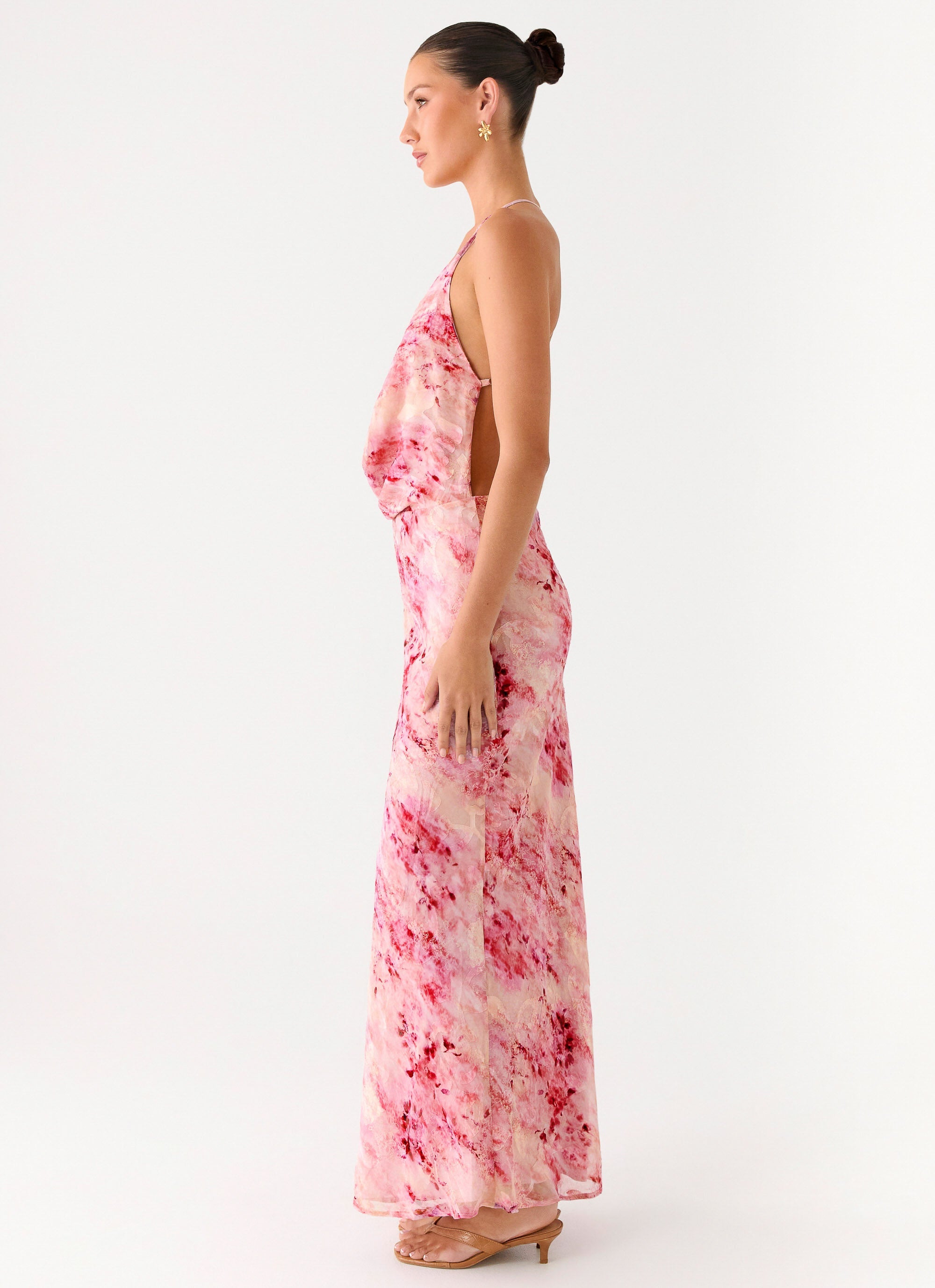 70's maxi dress pink cowl neck long sleeve Pure Heart Cowl Maxi Dress
