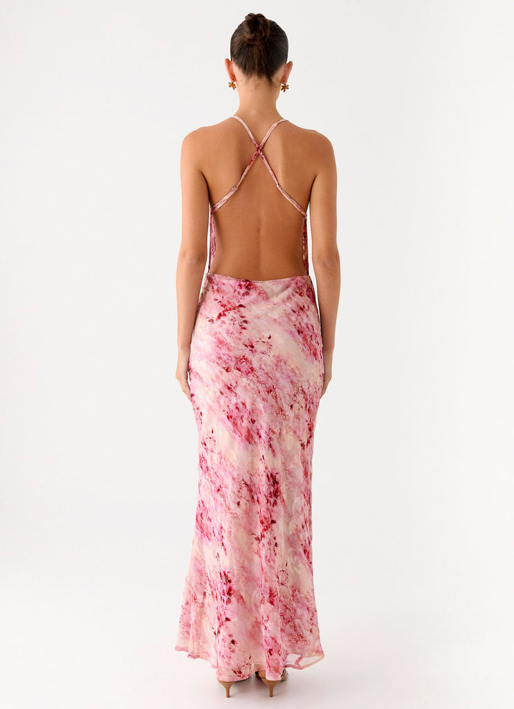 70's maxi dress pink cowl neck witchcore Pure Heart Cowl Maxi Dress