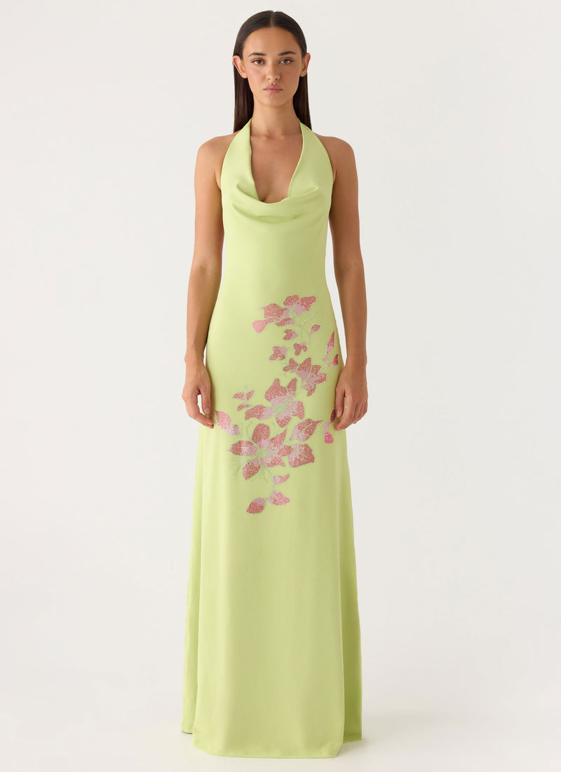 floral maxi dress near me In The Tropics Dress, Multi Large The structured bodice is complemented by a front tie detail with a dramatic keyhole cutout Ophelia Floral Maxi Dress Forest