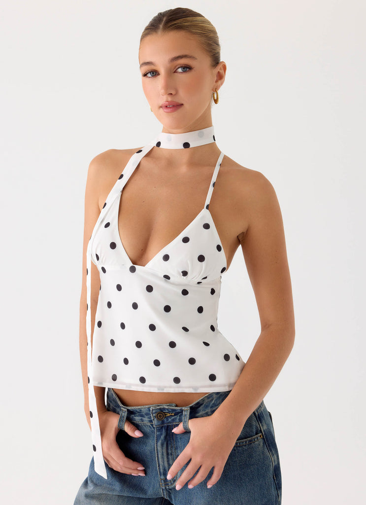 Quiero Backless Top - White Polka Dot