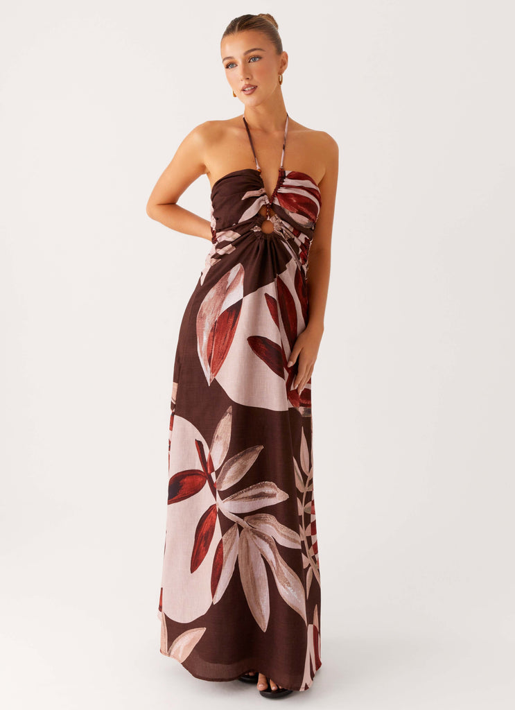 Ramona Linen Maxi Dress - Cinnamon Palm Peppermayo US Ramona Linen Maxi Dress - Cinnamon Palm Peppermayo US