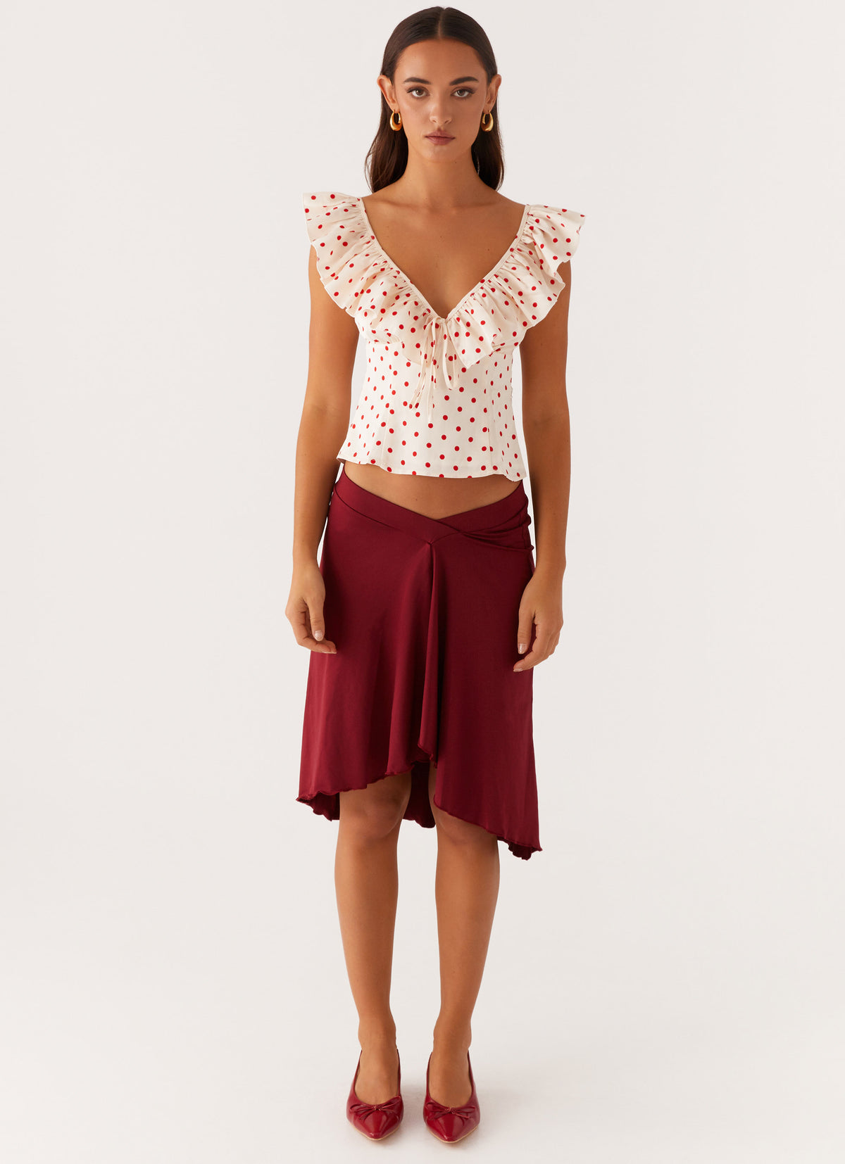 Regan Ruffle Top - Red Polka Dot