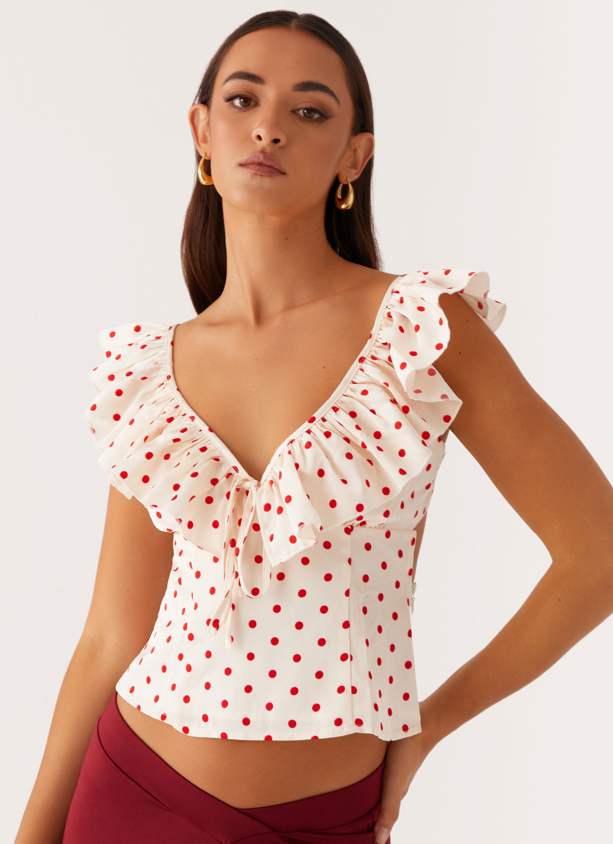 Regan Ruffle Top Red Polka Dot – Peppermayo US