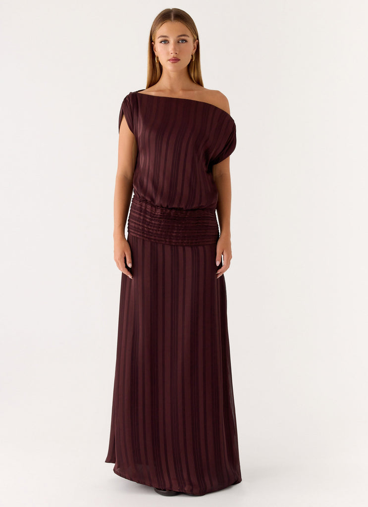 Rexi One Shoulder Maxi Dress - Aubergine Gleam Peppermayo US Rexi One Shoulder Maxi Dress - Aubergine Gleam Peppermayo US