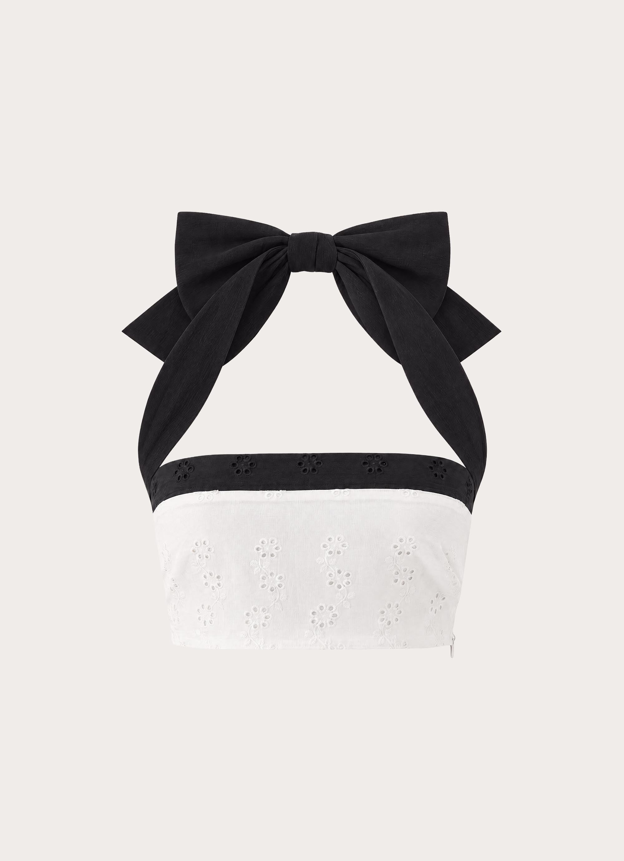 トップス rib ribbon halter tops black White Ribbon Theory Halter Top - Ivory/Black – Peppermayo US
