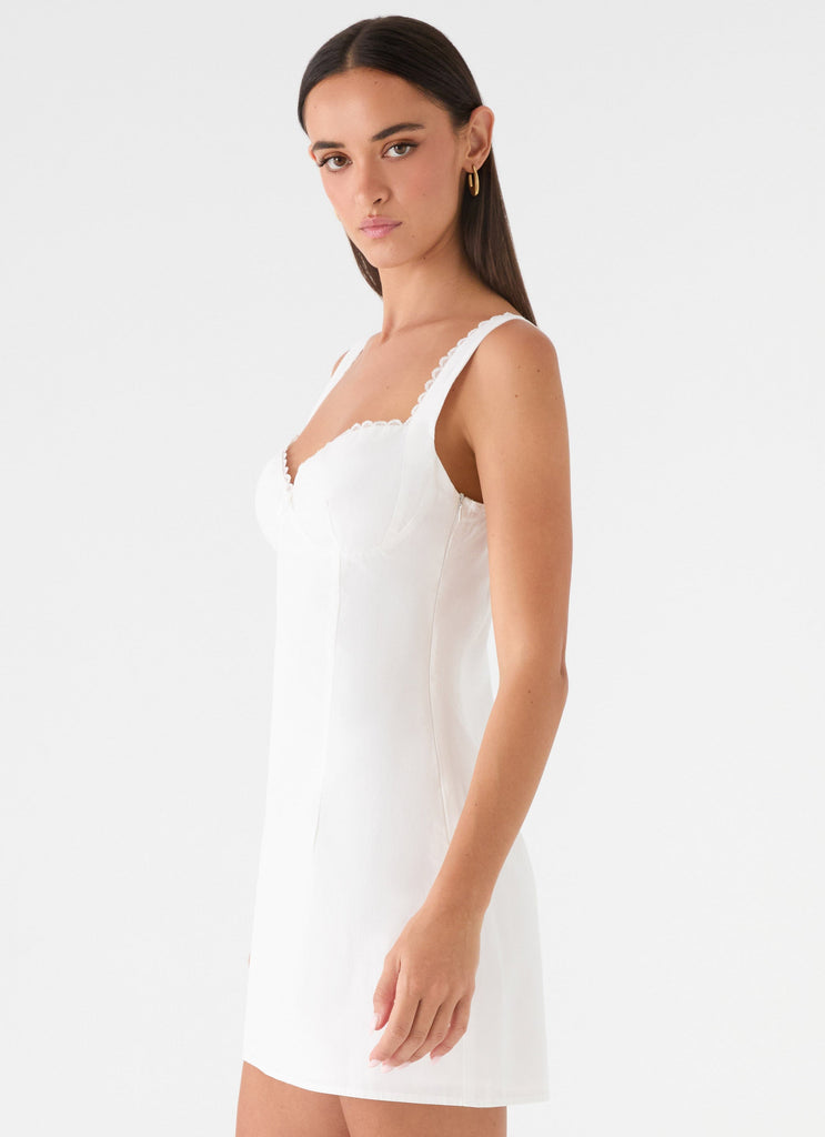 bella mini tea dress in poplin white Bella Mini Tea Dress in Poplin White , Frill , Scoop Neckline , Loose Fit