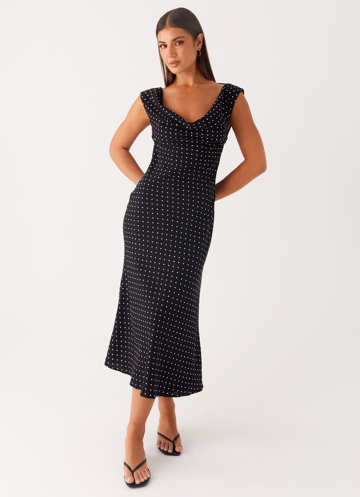 black polka dress for women Black Polka-Dot Mesh Print Mid Length Dress