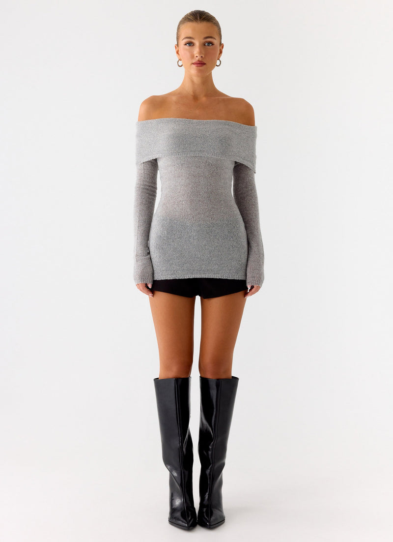 Romeo Bardot Knit Top - Grey