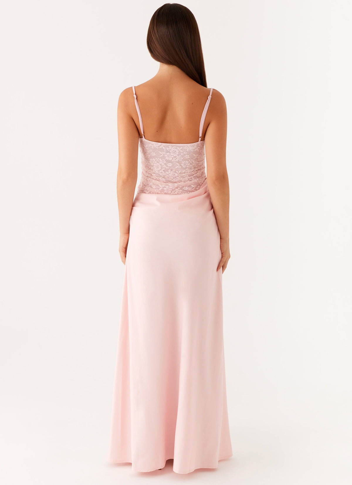 long pink silk dress Dark with Deep Back Neckline The long sleeves and classic round neckline add refined modesty Pink Satin Dresses | Light