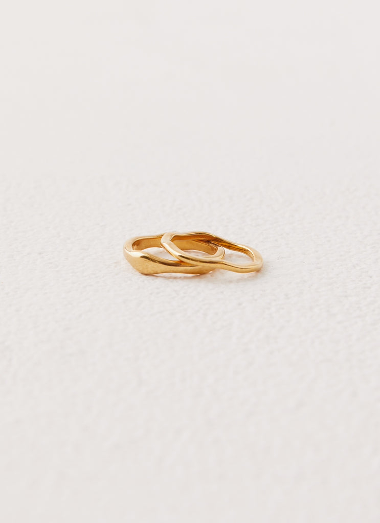 Womens Rory Ring Set in the colour Gold in front of a light grey background