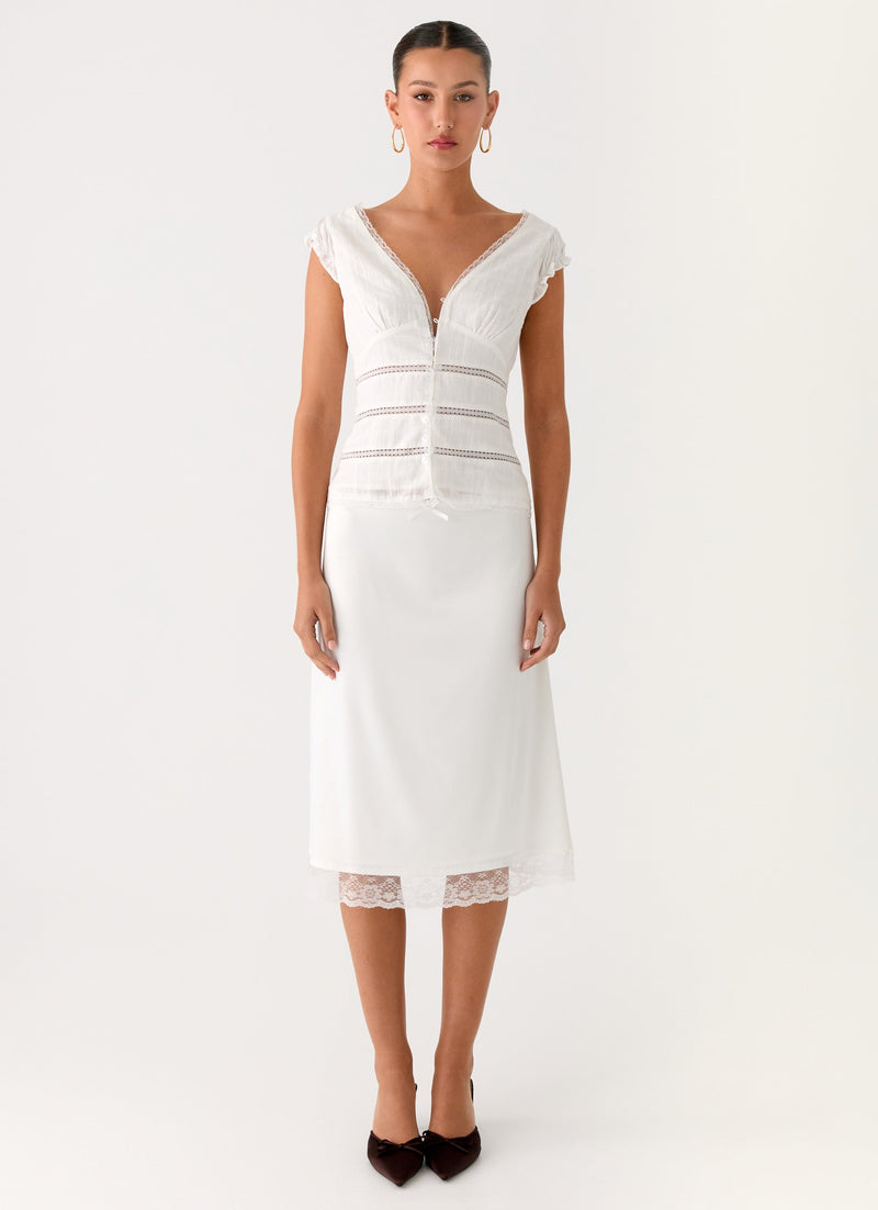 Ruann Lace Trim Top - White