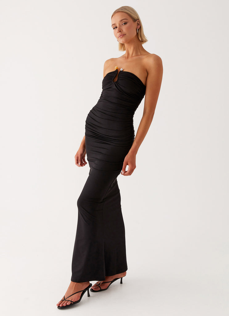 Womens Rudy Maxi Dress in the colour Black in front of a light grey background