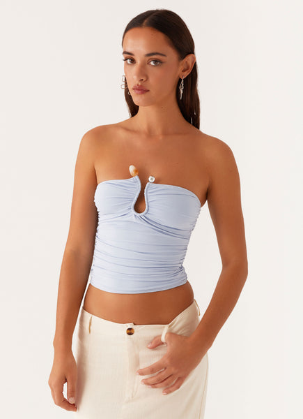Melt the lady メルトザレディ rib tube tops blue Trendy Solid Strapless Tube Top Sleeveless Royal Blue