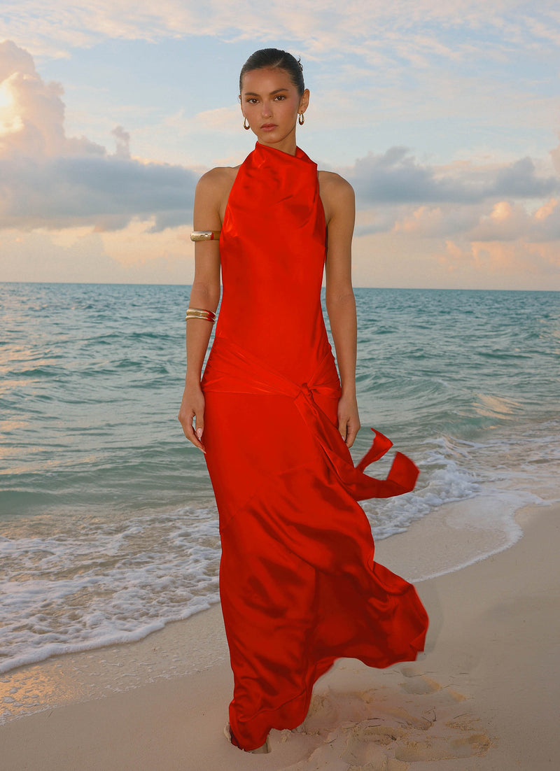 halter neck red dress Maxi Cocktail in Deep ALIUR Fit Model is 57 and wears UK size 8 / US size 4 Product Information Designed exclusively by Club L London Double layered / good stretch Premium jersey in Red (95% Polyester Red Halter Neck Dresses |