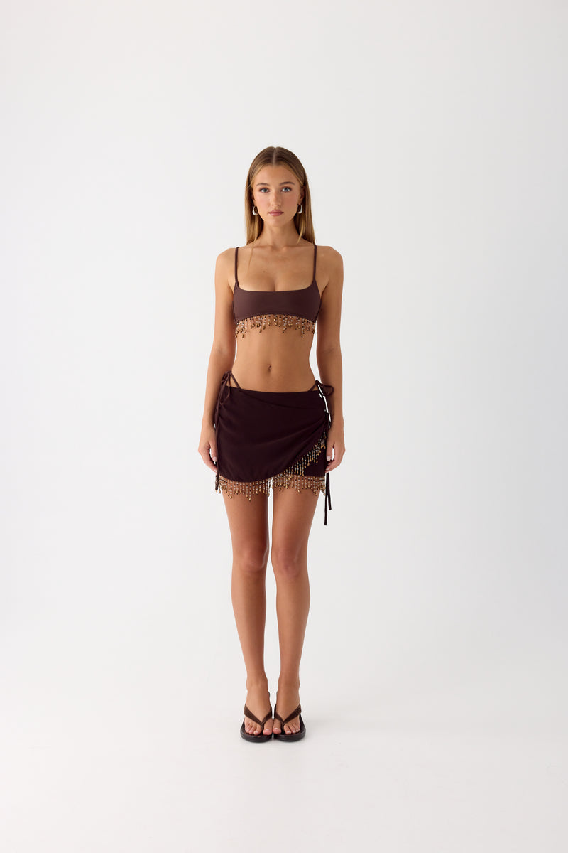 Sahana Beaded Mini Skirt - Chocolate