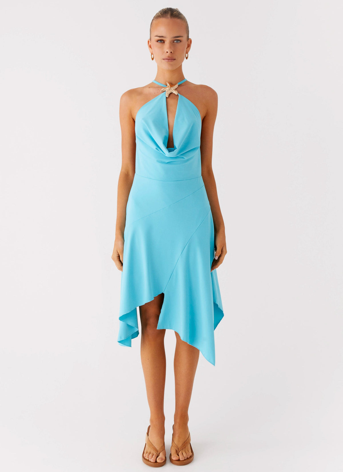 cocktail turquoise dress Joella Embellished Cut-Out Halterneck Maxi in Make a bold entrance in the Sapphirina party dress Salt Kiss Midi Dress -