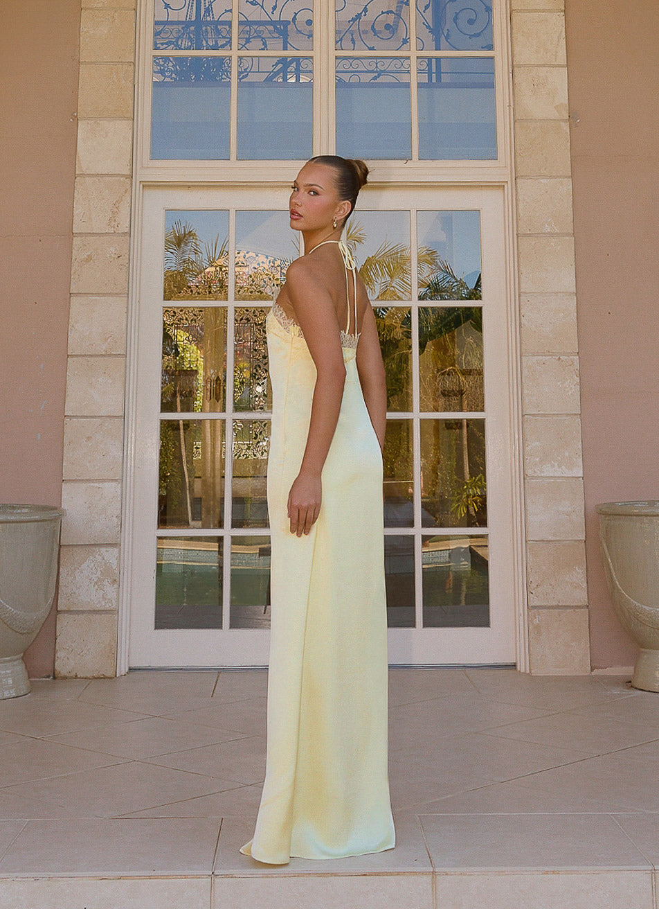 yellow halter maxi dress Vanita Ruffled This is the do Chic Yellow Sea Stripe Halter