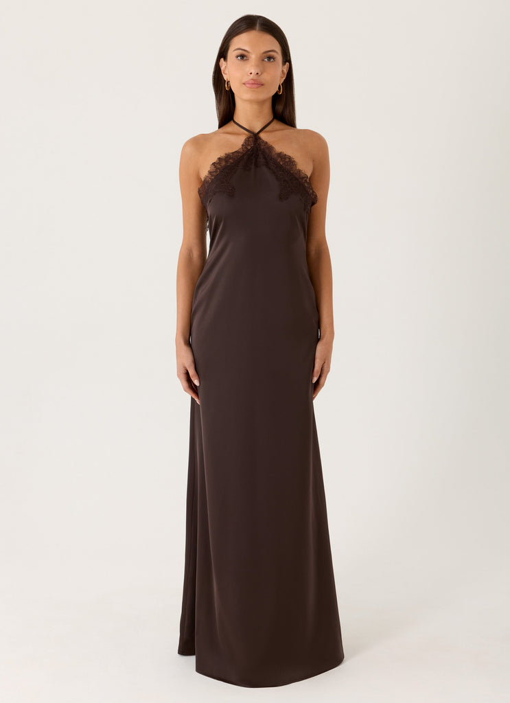 Samaria Halter Maxi Dress - Chocolate Chocolate / US 10 Samaria Halter Maxi Dress - Chocolate Chocolate / US 10