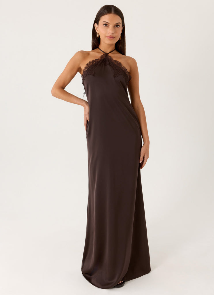 Samaria Halter Maxi Dress - Chocolate Chocolate / US 10 Samaria Halter Maxi Dress - Chocolate Chocolate / US 10