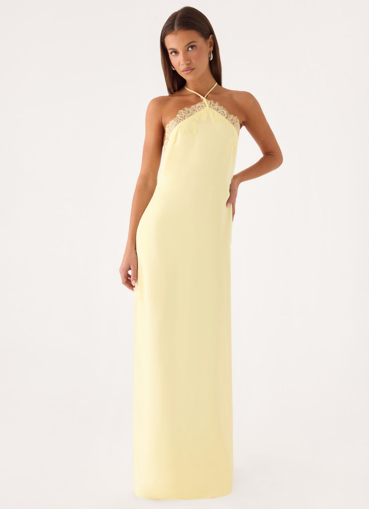 yellow halter dress Floral Cut Out Maxi Introducing the Bardot Yve Halter Dress in Canary Yellow Cyra Yellow Halter Neck Mini
