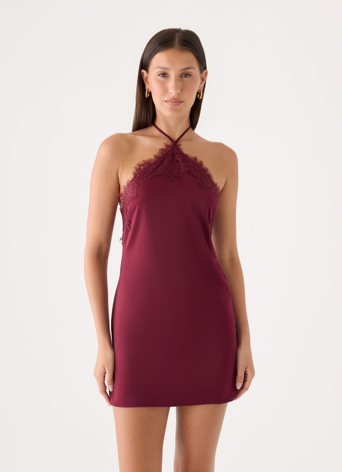 Samaria Halter Mini Dress - Burgundy