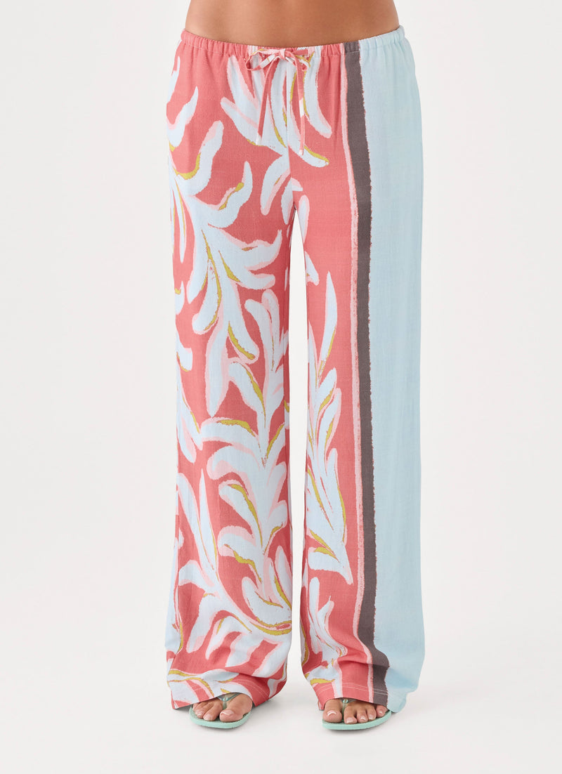 Santina Linen Pant - Coral Palm Print