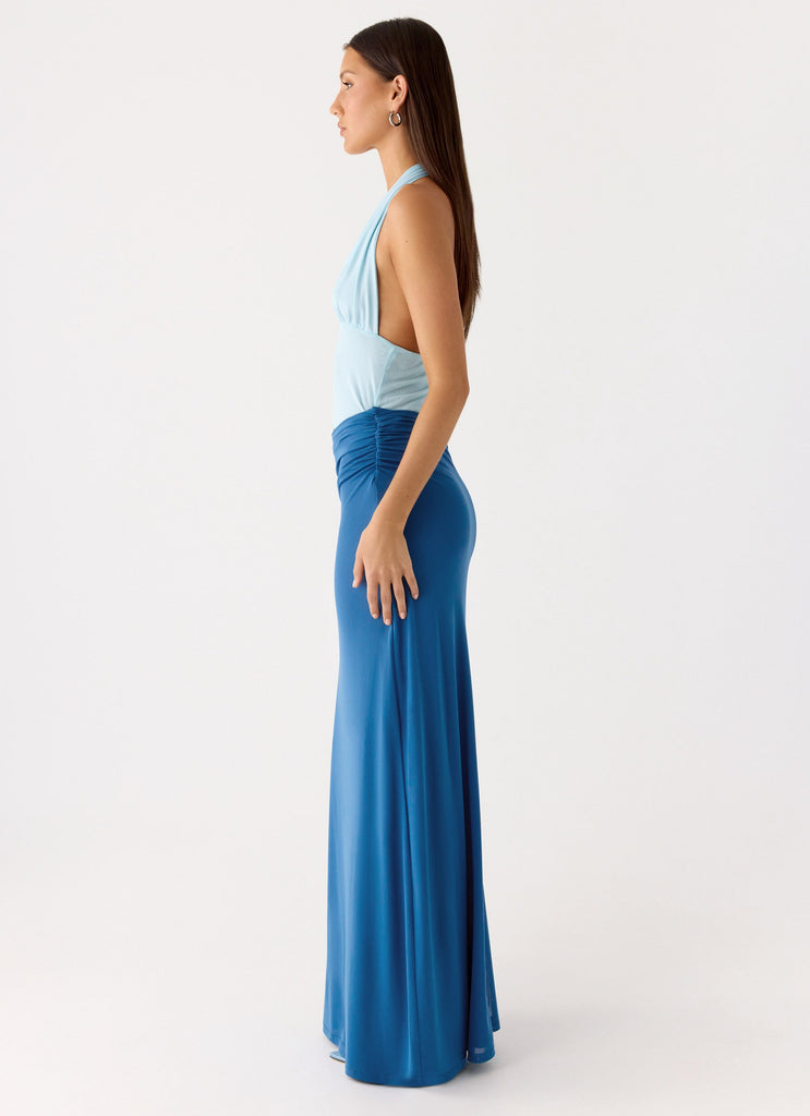 Saresther Halter Neck Maxi Dress - Blue Blue / US 14 Saresther Halter Neck Maxi Dress - Blue Blue / US 14
