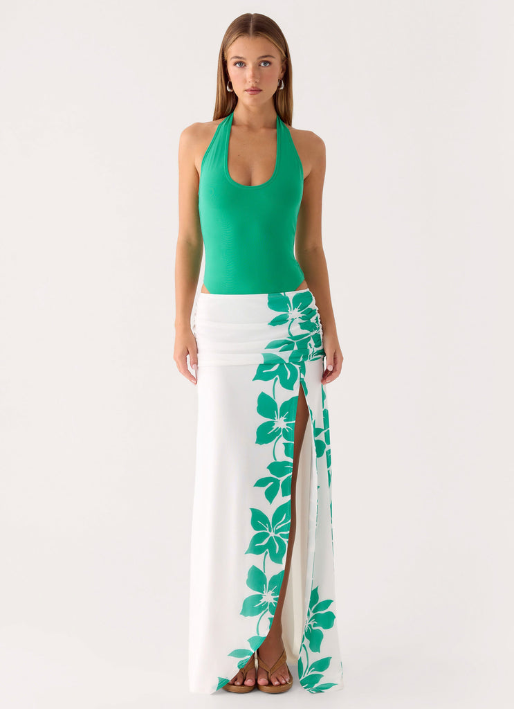 Sarinda Maxi Dress - Green White Tropic Floral Print  Peppermayo US