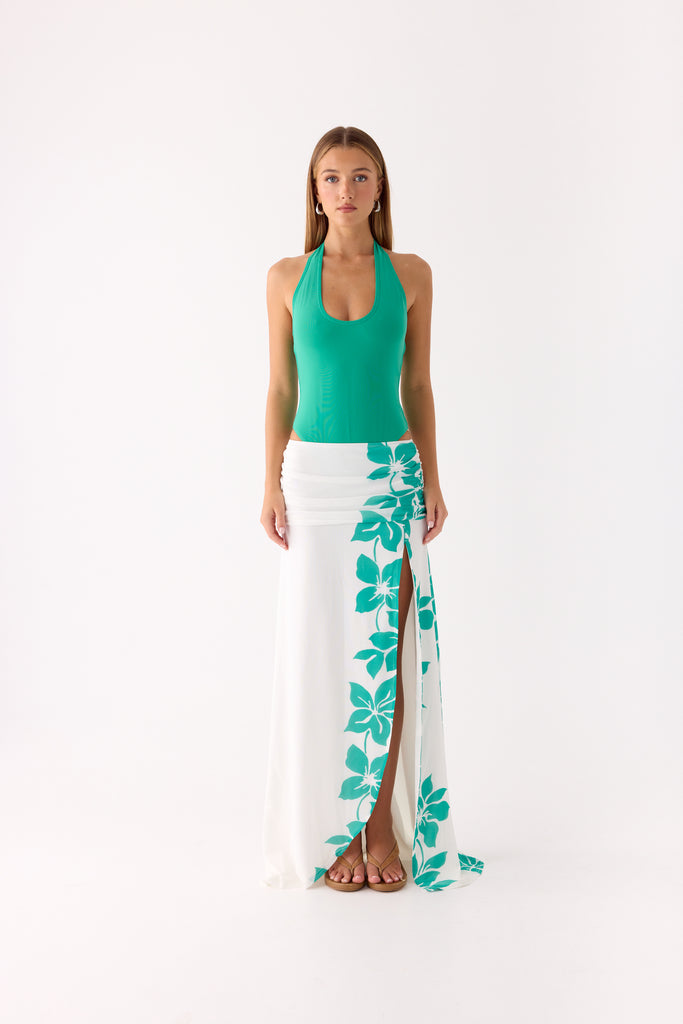 Sarinda Maxi Dress - Green White Tropic Floral Print