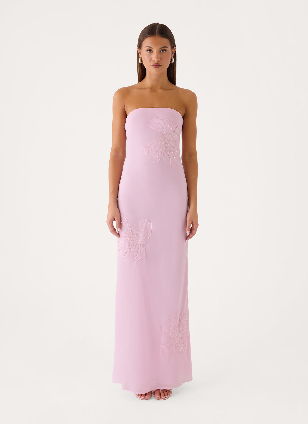 Sassafras Beaded Flower Strapless Maxi Dress - Soft Pink