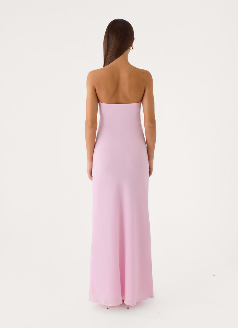 Sassafras Beaded Flower Strapless Maxi Dress - Soft Pink
