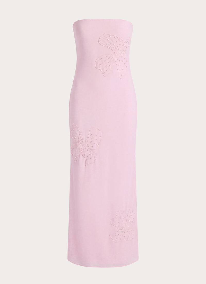 Sassafras Beaded Flower Strapless Maxi Dress - Soft Pink