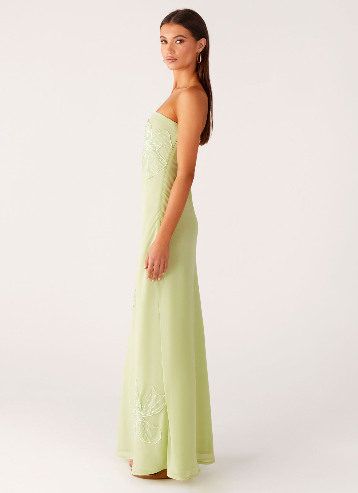 Sassafras Beaded Flower Strapless Maxi Dress