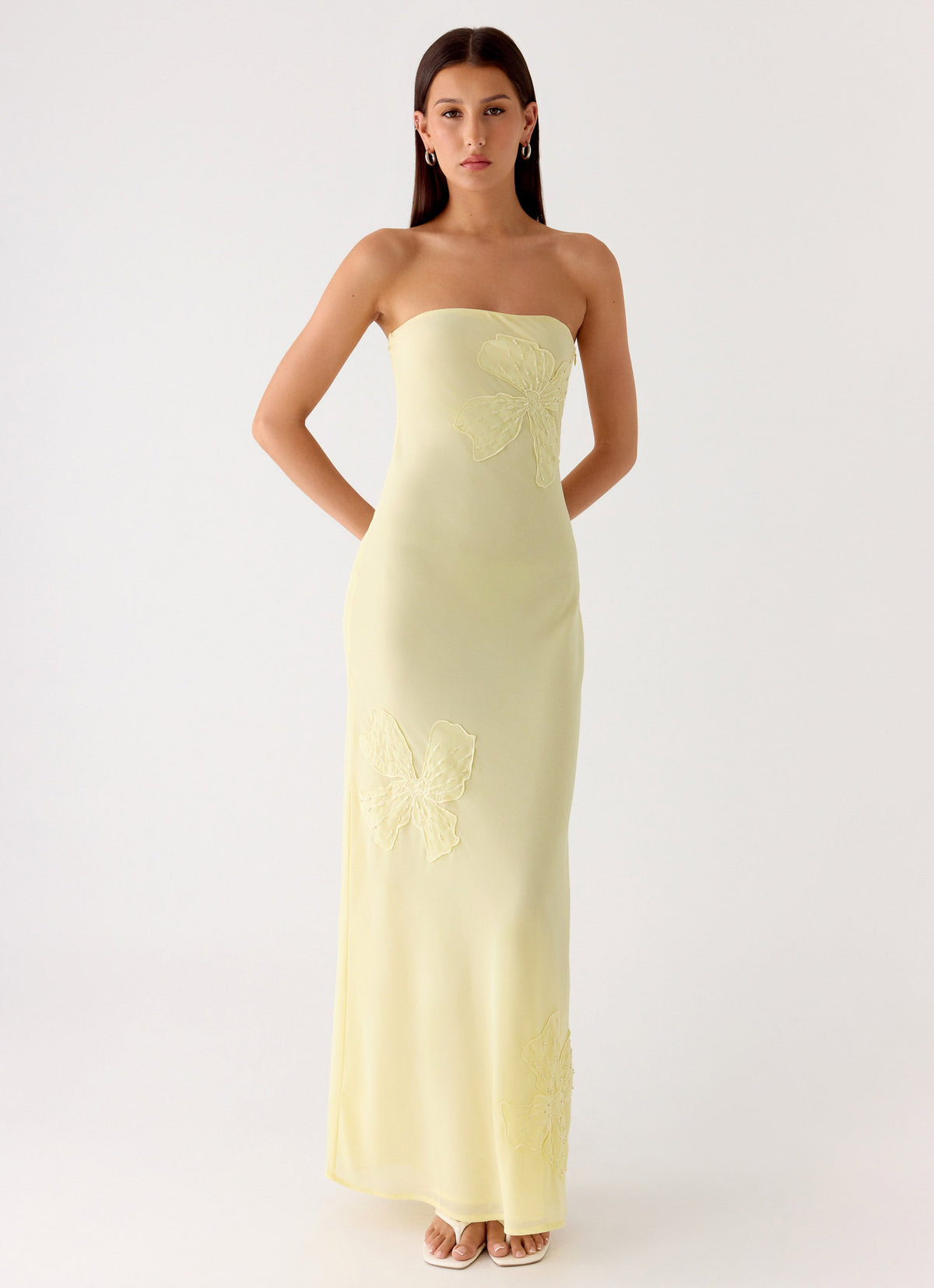 Sorority Formal Dress | Sassafras Beaded Flower Strapless Maxi Dress