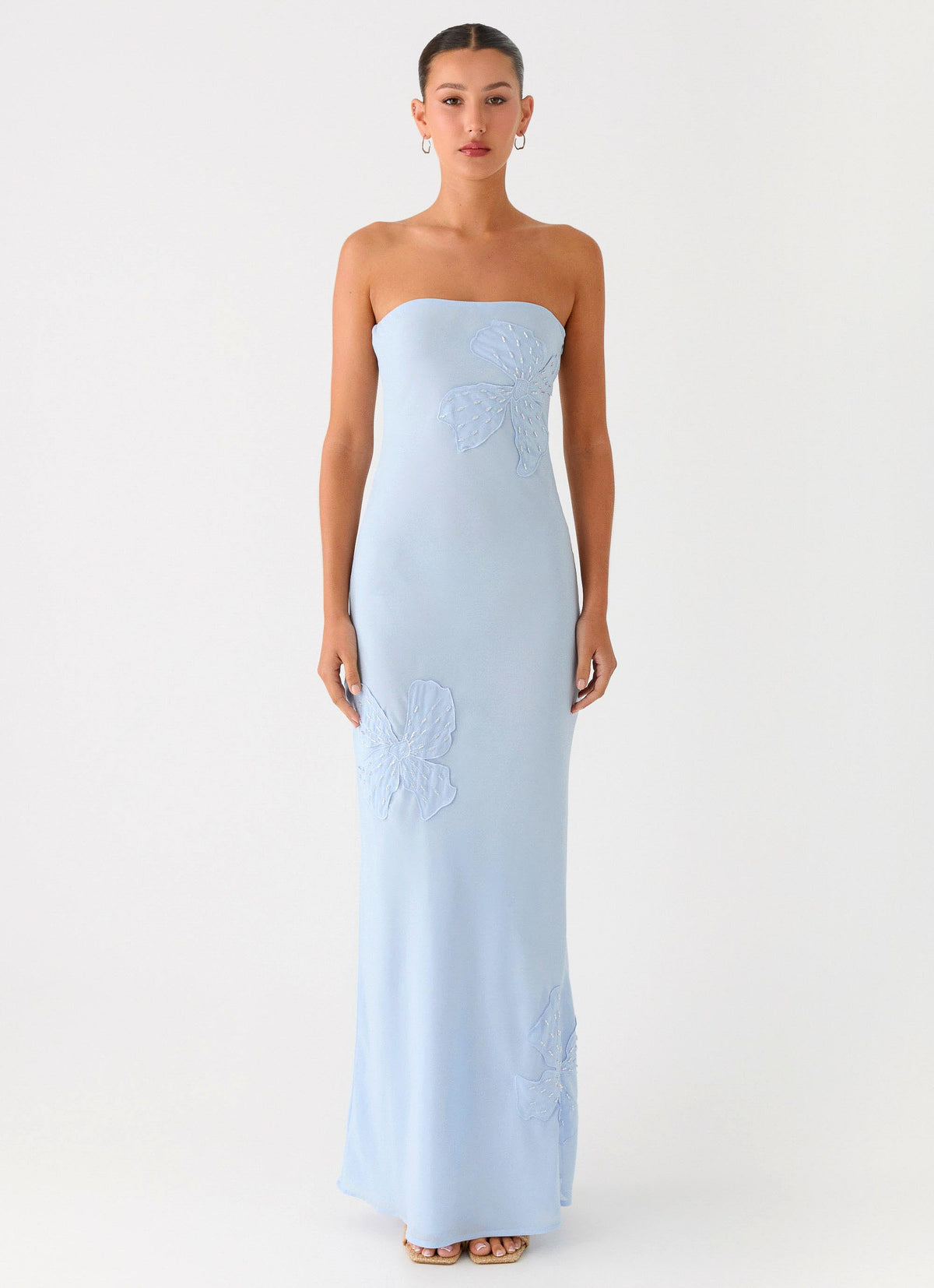 strapless blue formal dress Sassafras Beaded Flower Maxi Color:Blue Grey Dark Color Filipiniana Modern shot-20230306 Sleeveless Back