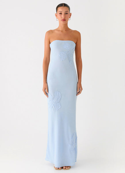 Sassafras Beaded Flower Strapless Maxi Dress